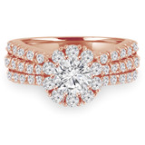 Round Lab Created Diamond Three-Row Pinched Split-Shank Halo Engagement Ring in Rose Gold (MVSLG1265-R)
