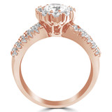 Round Lab Created Diamond Three-Row Pinched Split-Shank Halo Engagement Ring in Rose Gold (MVSLG1265-R)