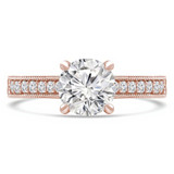 Round Lab Created Diamond Vintage Cathedral Solitaire with Accents Engagement Ring in Rose Gold (MVSLG1285-R)