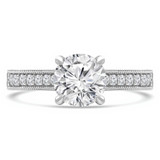 Round Lab Created Diamond Vintage Cathedral Solitaire with Accents Engagement Ring in White Gold (MVSLG1285-W)