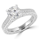 Round Lab Created Diamond Vintage Cathedral Solitaire with Accents Engagement Ring in White Gold (MVSLG1285-W)