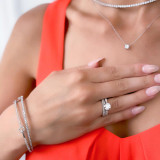 Round Lab Created Diamond Floral Petal Cathedral Solitaire with Accents Engagement Ring in White Gold (MVSLG1286-W)