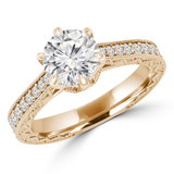 Round Lab Created Diamond Vintage 6-Prong Cathedral Solitaire with Accents Engagement Ring in Yellow Gold (MVSLG1287-Y)