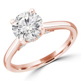 Round Lab Created Diamond Cathedral Diamond Bridge Hidden Halo Solitaire with Accents Engagement Ring in Rose Gold (MVSLG1290-R)