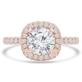 Round Lab Created Diamond Cushion Rollover Halo Engagement Ring in Rose Gold with Accents (MVSLG1291-R)