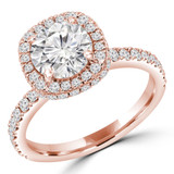Round Lab Created Diamond Cushion Rollover Halo Engagement Ring in Rose Gold with Accents (MVSLG1291-R)
