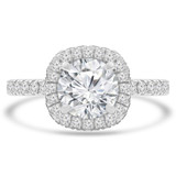 Round Lab Created Diamond Cushion Rollover Halo Engagement Ring in White Gold with Accents (MVSLG1291-W)