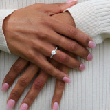 Round Lab Created Diamond Solitaire with Accents Engagement Ring in White Gold (MVSLG1294-W)