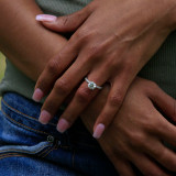 Round Lab Created Diamond Solitaire with Accents Engagement Ring in White Gold (MVSLG1298-W)