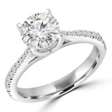 Round Lab Created Diamond Tapered Cathedral Solitaire with Accents Engagement Ring in White Gold (MVSLG1300-W)