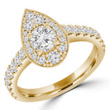 Round Lab Created Diamond Pear Halo Engagement Ring in Yellow Gold with Accents (MVSLG1307-Y)