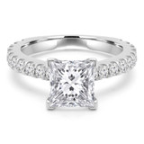 Princess Lab Created Diamond Cathedral Solitaire with Accents Engagement Ring in White Gold (MVSLG1309-W)