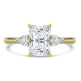 Radiant Lab Created Diamond Tapered Cathedral Open Bridge Three-Stone Engagement Ring in Yellow Gold (MVSLG1327-Y)