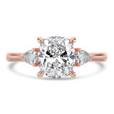 Cushion Lab Created Diamond Tapered Cathedral Open Bridge Three-Stone Engagement Ring in Rose Gold (MVSLG1328-R)
