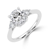 Cushion Lab Created Diamond Tapered Cathedral Open Bridge Three-Stone Engagement Ring in White Gold (MVSLG1328-W)