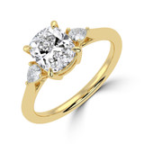 Cushion Lab Created Diamond Tapered Cathedral Open Bridge Three-Stone Engagement Ring in Yellow Gold (MVSLG1328-Y)
