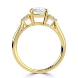 Cushion Lab Created Diamond Tapered Cathedral Open Bridge Three-Stone Engagement Ring in Yellow Gold (MVSLG1328-Y)