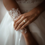 Cushion Lab Created Diamond Tapered Cathedral Open Bridge Three-Stone Engagement Ring in Yellow Gold (MVSLG1328-Y)