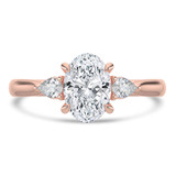 Oval Lab Created Diamond Tapered Cathedral Open Bridge Three-Stone Engagement Ring in Rose Gold (MVSLG1329-R)
