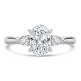Oval Lab Created Diamond Tapered Cathedral Open Bridge Three-Stone Engagement Ring in White Gold (MVSLG1329-W)