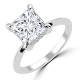 Princess Lab Created Diamond Tapered Edge Hidden Halo Solitaire with Accents Engagement Ring in White Gold (MVSLG1335-W)