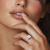 Cushion Lab Created Diamond Open Bridge Hidden Halo Solitaire with Accents Engagement Ring in White Gold (MVSLG1345-W)
