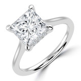 Princess Lab Created Diamond Hidden Halo Cathedral Solitaire with Accents Engagement Ring in White Gold (MVSLG1390-W)