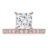 Princess Lab Created Diamond Offset Center Stone Solitaire with Accents Engagement Ring in Rose Gold (MVSLG1433-R)
