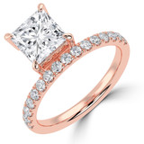Princess Lab Created Diamond Offset Center Stone Solitaire with Accents Engagement Ring in Rose Gold (MVSLG1433-R)
