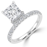 Princess Lab Created Diamond Offset Center Stone Solitaire with Accents Engagement Ring in White Gold (MVSLG1433-W)