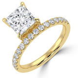 Princess Lab Created Diamond Offset Center Stone Solitaire with Accents Engagement Ring in Yellow Gold (MVSLG1433-Y)