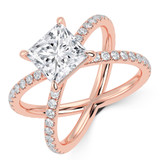 Princess Lab Created Diamond Crossover Split Shank Solitaire with Accents Engagement Ring in Rose Gold (MVSLG1446-R)