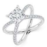 Princess Lab Created Diamond Crossover Split Shank Solitaire with Accents Engagement Ring in White Gold (MVSLG1446-W)