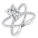 Radiant Lab Created Diamond Crossover Split Shank Solitaire with Accents Engagement Ring in White Gold (MVSLG1447-W)