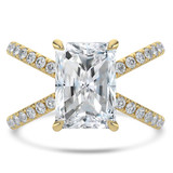 Radiant Lab Created Diamond Crossover Split Shank Solitaire with Accents Engagement Ring in Yellow Gold (MVSLG1447-Y)