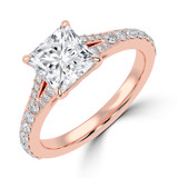 Princess Lab Created Diamond Cathedral Split Shank Solitaire with Accents Engagement Ring in Rose Gold (MVSLG1453-R)