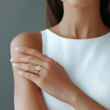 Oval Lab Created Diamond Hidden Halo Solitaire with Accents Engagement Ring in Rose Gold (MVSLG1463-R)