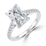 Radiant Lab Created Diamond Cathedral Open Bridge Solitaire with Accents Engagement Ring in White Gold (MVSLG1474-W)