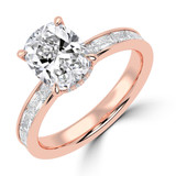Cushion Lab Created Diamond Hidden Halo Solitaire with Accents Engagement Ring in Rose Gold with Channel Set Emerald Accents (MVSLG1475-R)