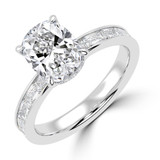 Cushion Lab Created Diamond Hidden Halo Solitaire with Accents Engagement Ring in White Gold with Channel Set Emerald Accents (MVSLG1475-W)