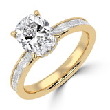 Cushion Lab Created Diamond Hidden Halo Solitaire with Accents Engagement Ring in Yellow Gold with Channel Set Emerald Accents (MVSLG1475-Y)