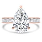 Pear Lab Created Diamond Hidden Halo Solitaire with Accents Engagement Ring in Rose Gold with Channel Set Emerald Accents (MVSLG1476-R)