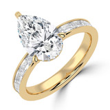 Pear Lab Created Diamond Hidden Halo Solitaire with Accents Engagement Ring in Yellow Gold with Channel Set Emerald Accents (MVSLG1476-Y)