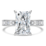 Radiant Lab Created Diamond Hidden Halo Solitaire with Accents Engagement Ring in White Gold with Channel Set Emerald Accents (MVSLG1478-W)