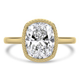 Cushion Lab Created Diamond Vintage Bezel Set Open Bridge Solitaire Engagement Ring in Yellow Gold (MVSLG1483-Y)
