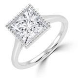 Princess Lab Created Diamond Vintage Bezel Set Open Bridge Solitaire Engagement Ring in White Gold (MVSLG1487-W)