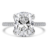 Cushion Lab Created Diamond Cathedral Solitaire with Accents Engagement Ring in White Gold with Pave Diamond Bridge and Prongs (MVSLG1490-W)