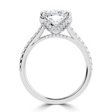 Cushion Lab Created Diamond Cathedral Solitaire with Accents Engagement Ring in White Gold with Pave Diamond Bridge and Prongs (MVSLG1490-W)