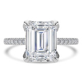 Emerald Lab Created Diamond Cathedral Solitaire with Accents Engagement Ring in White Gold with Pave Diamond Bridge and Prongs (MVSLG1491-W)