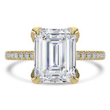 Emerald Lab Created Diamond Cathedral Solitaire with Accents Engagement Ring in Yellow Gold with Pave Diamond Bridge and Prongs (MVSLG1491-Y)